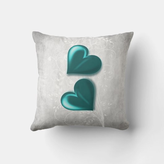 ティール(緑がかった色)ハートパーソナライズされた装飾用クッション クッション (裏面)