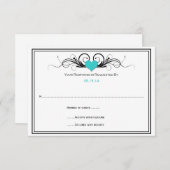 ティール（緑がかった色）ハートブラックスワールRSVP 出欠カード (正面/裏面)