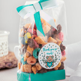 ティール（緑がかった色）ハートベアをテーマにしたベビーシャワーありがとう ラウンドシール