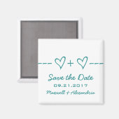 ティール（緑がかった色）ハート式Save the Date Magnet マグネット (正面/裏面)
