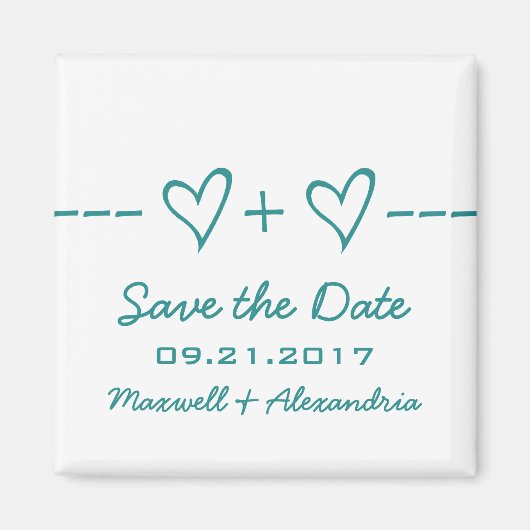 ティール（緑がかった色）ハート式Save the Date Magnet マグネット (正面)