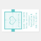 ティール(緑がかった色)ハート数式グラフ日付ステッカーの保存 長方形シール (正面)