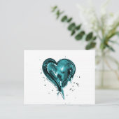 ティール(緑がかった色)ハート水彩 ポストカード (スタンド正面)