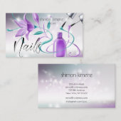 ティール(緑がかった色)&バイオレットネイルアーティストプロフェッショナルサロンスパ 名刺 (正面/裏面)