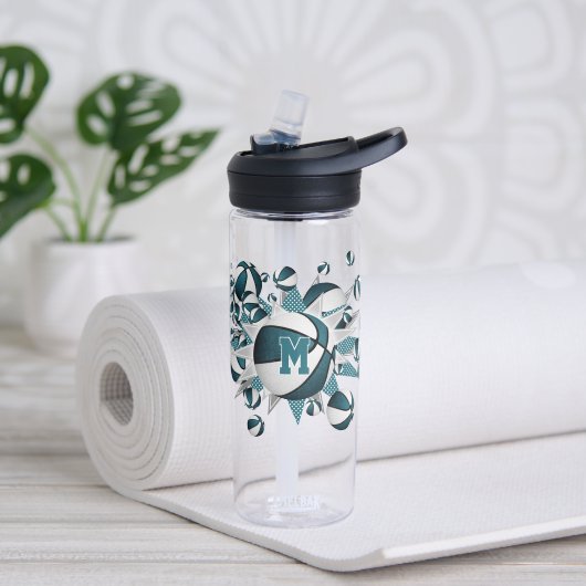 ティール（緑がかった色）バスケットボールは女の子をスターモノグラムのズ ウォーターボトル (ヨガ)