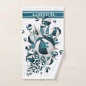 ティール（緑がかった色）バスケットボールは女の子をスターモノグラムのズ ハンドタオル (ハンドタオル)