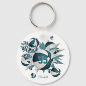 ティール(緑がかった色)バスケットボールは10歳未満の女の子のスポーツのギフトをスター キーホルダー (正面)