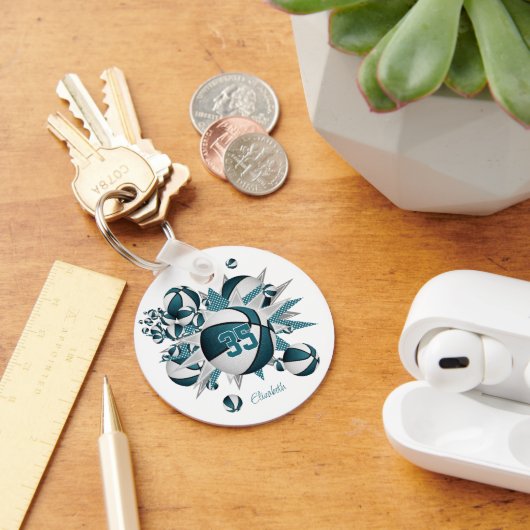 ティール(緑がかった色)バスケットボールは10歳未満の女の子のスポーツのギフトをスター キーホルダー (デスク)