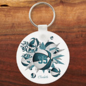 ティール(緑がかった色)バスケットボールは10歳未満の女の子のスポーツのギフトをスター キーホルダー (正面)