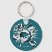 ティール(緑がかった色)バスケットボールは10歳未満の女の子のスポーツのギフトをスター キーホルダー (裏面)