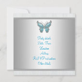 ティール（緑がかった色）バタフライスウィート16thバースデーパーティー 招待状 (裏面)