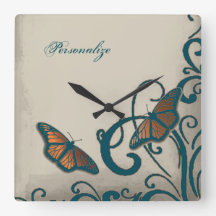 ティール（緑がかった色）バタフライスワールウォールクロック