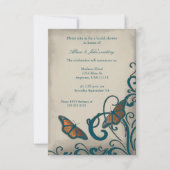 ティール(緑がかった色)バタフライスワールブライダルシャワー招待 招待状 (正面)