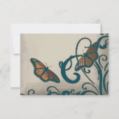 ティール(緑がかった色)バタフライスワールブライダルシャワー招待 招待状 (裏面)