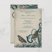 ティール(緑がかった色)バタフライスワールブライダルシャワー招待 招待状 (正面/裏面)