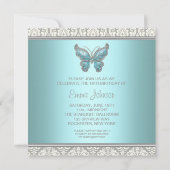 ティール(緑がかった色)バタフライダマスクスウィート16パーティー 招待状 (裏面)