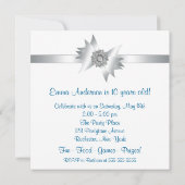 ティール（緑がかった色）バタフライバブル10th誕生日パーティインビタット 招待状 (裏面)