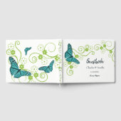 ティール（緑がかった色）バタフライフローラウェディングデイゲストブック ゲストブック (全面)