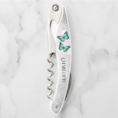 ティール（緑がかった色）バタフライフローラコルクねじ ソムリエナイフ (正面)