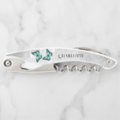 ティール（緑がかった色）バタフライフローラコルクねじ ソムリエナイフ (正面)