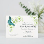 ティール（緑がかった色）バタフライフローラブライダルシャワー招待状 招待状 (スタンド正面)