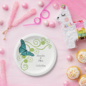 ティール(緑がかった色)バタフライフローラブライダルシャワー紙プレート ペーパープレート (パーティー)