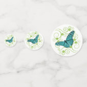 ティール(緑がかった色)バタフライフローラブライダルシャワー紙吹雪 コンフェッティ (正面)