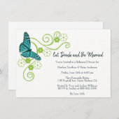 ティール(緑がかった色)バタフライフローラリハーサルディナー招待状 招待状 (正面/裏面)