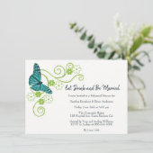 ティール(緑がかった色)バタフライフローラリハーサルディナー招待状 招待状 (スタンド正面)