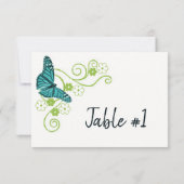 ティール(緑がかった色)バタフライフローラ披露宴テーブルカード 招待状 (裏面)
