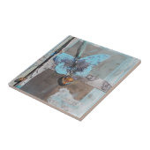 ティール(緑がかった色)バタフライミックスメディアアート タイル (側面)