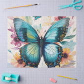ティール(緑がかった色)バタフライ数々のフローラカラーアート 薄葉紙 (クラフト)