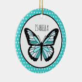 ティール（緑がかった色）バタフライ水玉模様パーソナライズされたクリスマス セラミックオーナメント (右)
