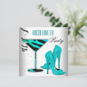 ティール(緑がかった色)バチェロレッテホワイトハイヒールシューズ 招待状 (スタンド正面)