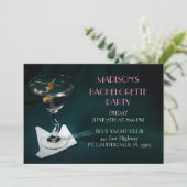 ティール(緑がかった色)バチェロレッテマルティーニブライダルパーティ 招待状 (スタンド正面)