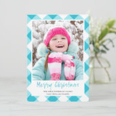 ティール(緑がかった色)バッファローチェックブラシスクリプトMERRY CHRISTMAS シーズンカード (スタンド正面)