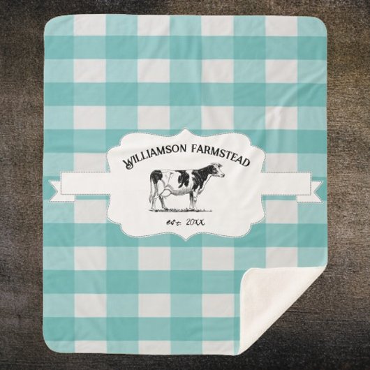 ティール(緑がかった色)バッファロープレイドファームカウシェルパブランケット シェルパブランケット