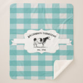 ティール(緑がかった色)バッファロープレイドファームカウシェルパブランケット シェルパブランケット (正面)