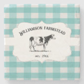 ティール(緑がかった色)バッファロープレイドファームカウストーンコースター ストーンコースター (正面)