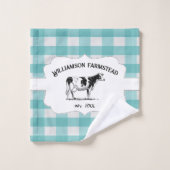 ティール(緑がかった色)バッファロープレイドファームカウバスタオルセット バスタオルセット (ウォッシュタオル)