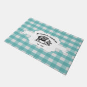 ティール(緑がかった色)バッファロープレイドファームピグドオーマット ドアマット (アングル)