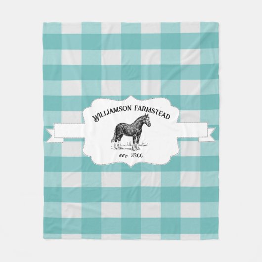 ティール（緑がかった色）バッファロープレイドファームホースフリースブランケット フリースブランケット (正面)
