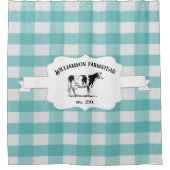 ティール(緑がかった色)バッファロープレイドファーム牛シャワーカーテン シャワーカーテン (正面)