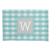 ティール(緑がかった色)バッファロープレイドモノグラムピローケース 枕カバー (正面)