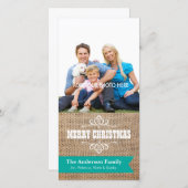 ティール（緑がかった色）バナ素朴ー付きバーラップ写真クリスマス シーズンカード (正面/裏面)