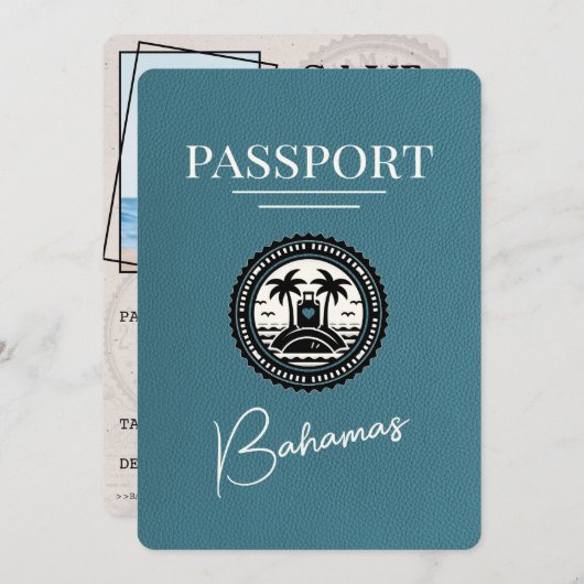 ティール(緑がかった色)バハパスポート日付の保存 セーブザデート (正面/裏面)