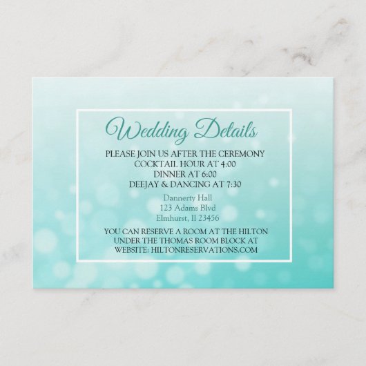 ティール（緑がかった色）バブルエレガントなウェディング詳細カード エンクロージャーカード (正面)