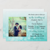 ティール(緑がかった色)バブル写真結婚式招待状 招待状 (正面/裏面)