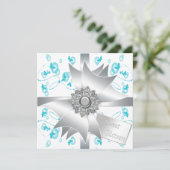 ティール(緑がかった色)バブル蝶スウィート16パーティー 招待状 (スタンド正面)