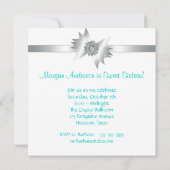 ティール(緑がかった色)バブル蝶スウィート16パーティー 招待状 (裏面)